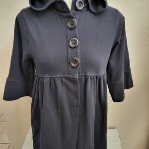 Black Hooded Button-Front Casual Dress